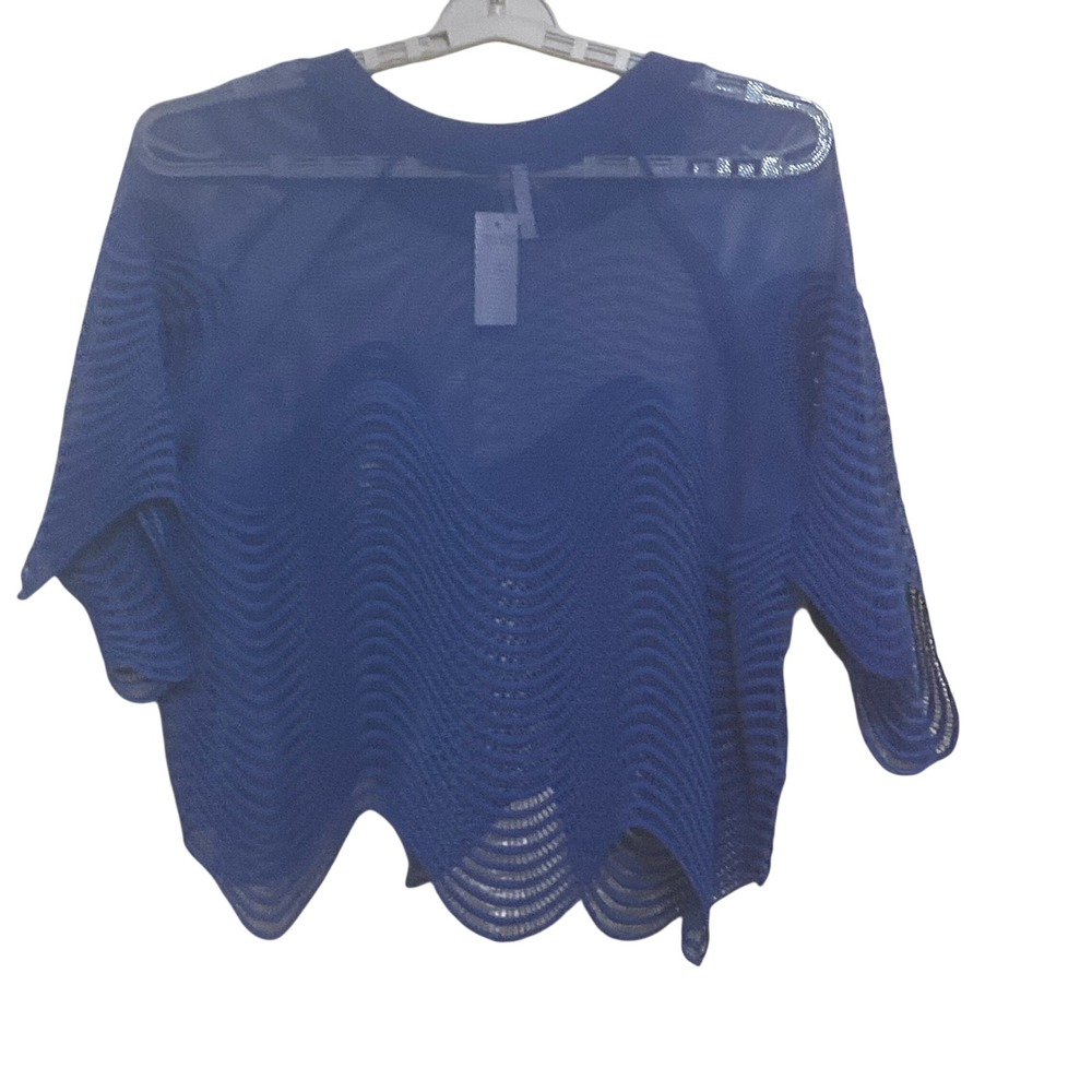 Mirror Image Top Women 1X Royal Blue New Mesh Wavy Scalloped 215267X-40